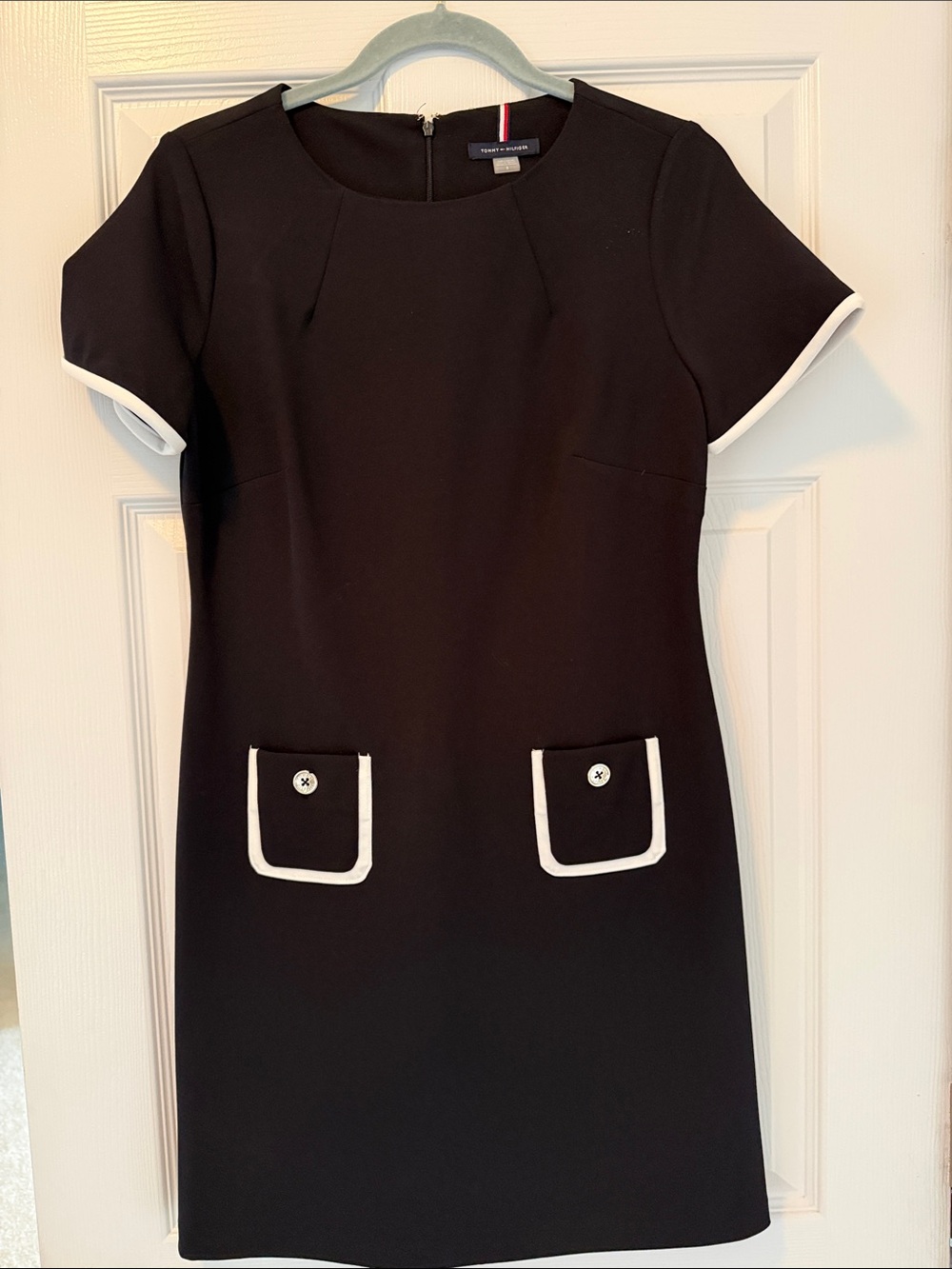 Tommy Hilfiger Black Mini Shift Dress with White Trim